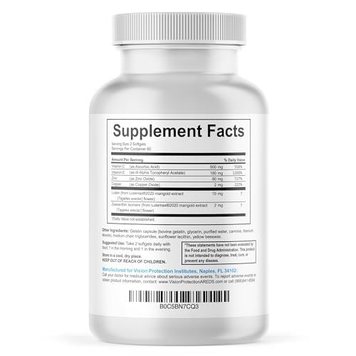 VISION PROTECTION label and nutrition facts showing AREDS2 ingredients