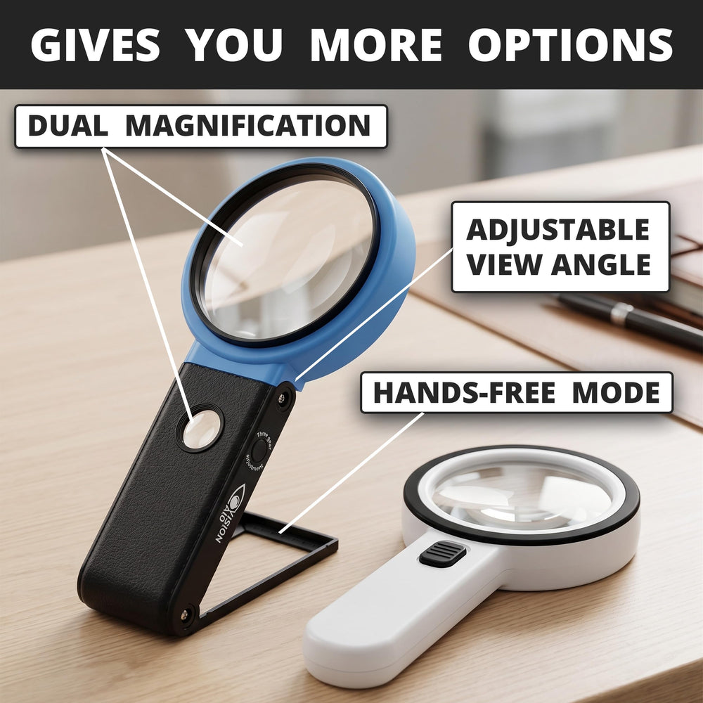 Vision Aid illuminated LED light turned on showing even lighting for reduced eye strain