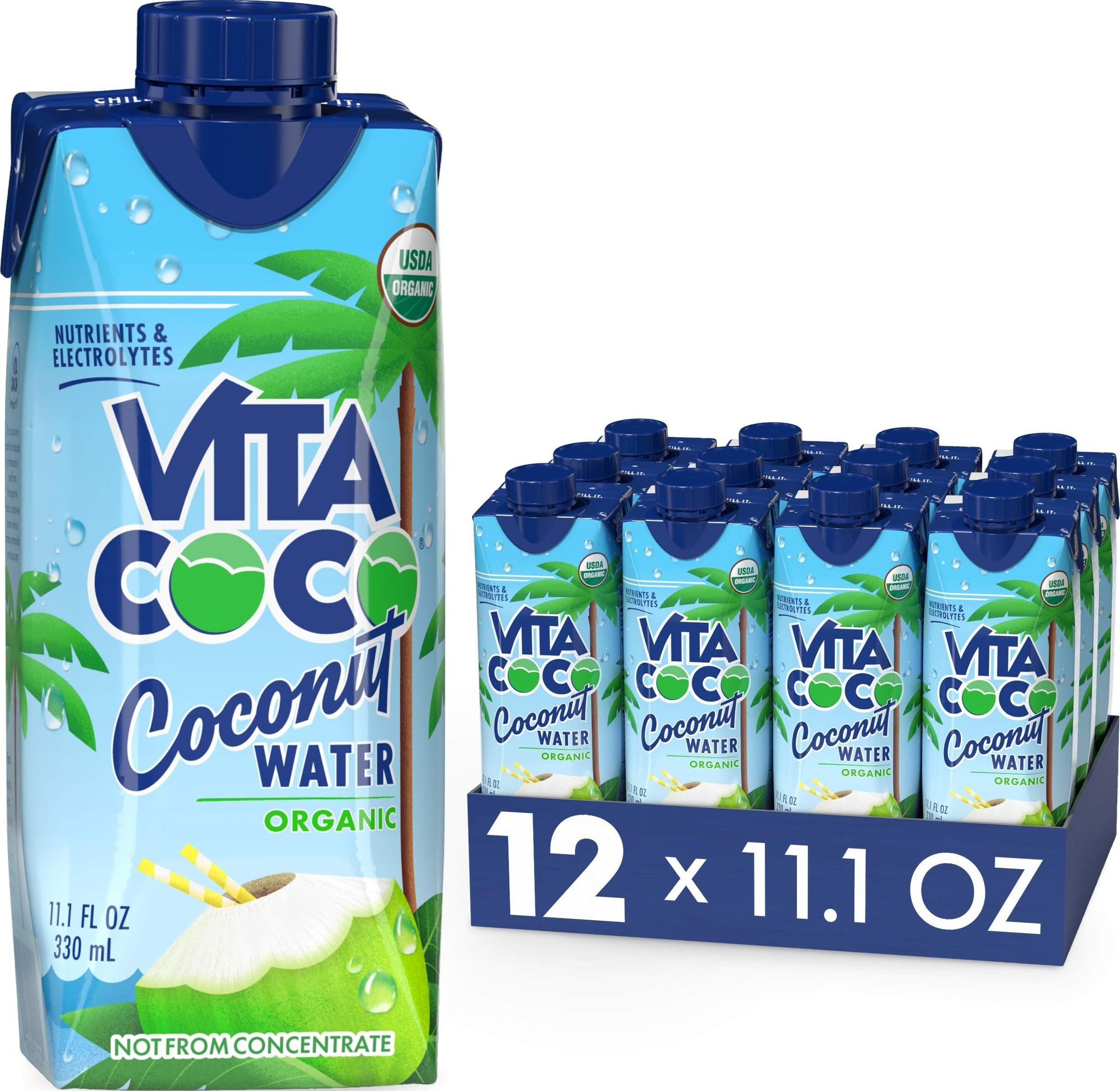 Vita Coco front pack showing Original 11.1 oz cartons and convenient 12-pack benefit