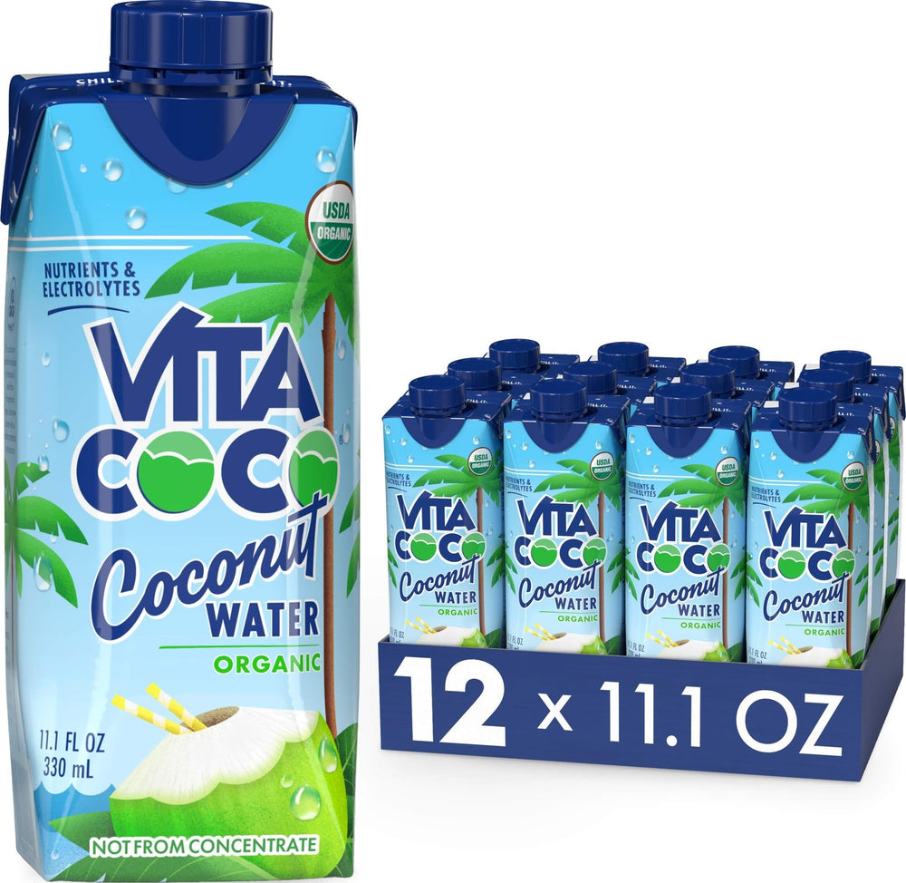 Vita Coco front pack showing Original 11.1 oz cartons and convenient 12-pack benefit