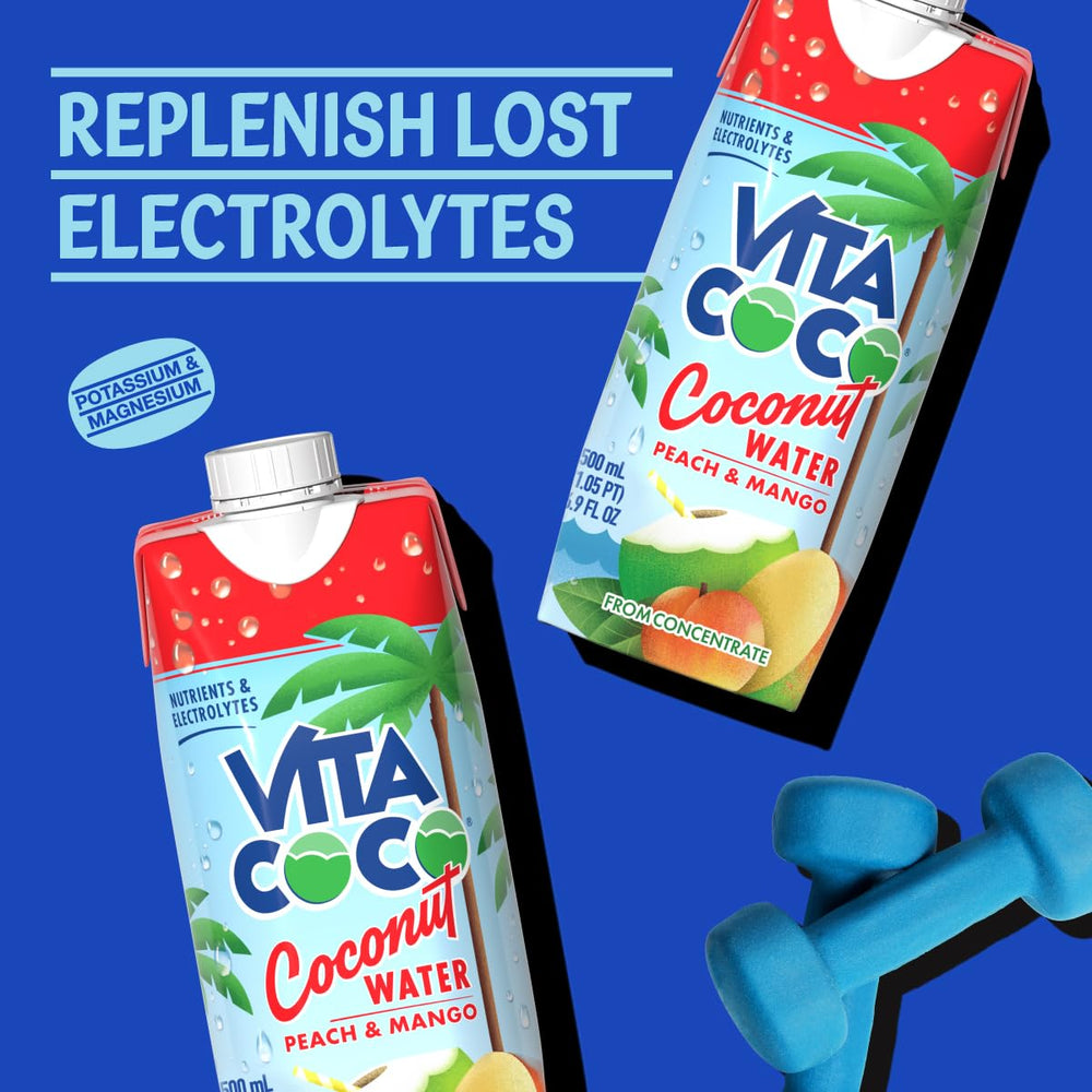 Vita Coco on a beach towel conveying tropical refreshment outdoors