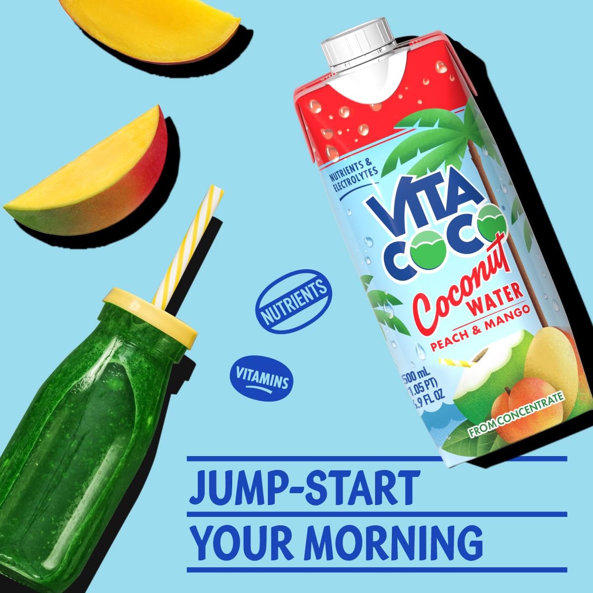 Hand holding Vita Coco bottle to show single-serve scale and portability