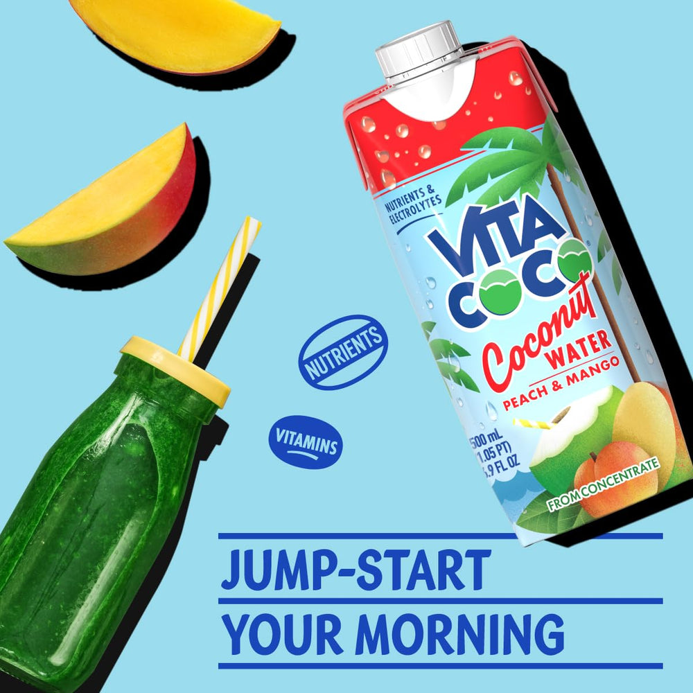 Hand holding Vita Coco bottle to show single-serve scale and portability