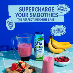 Vita Coco bottle held in hand to show 33.8 oz size and portability