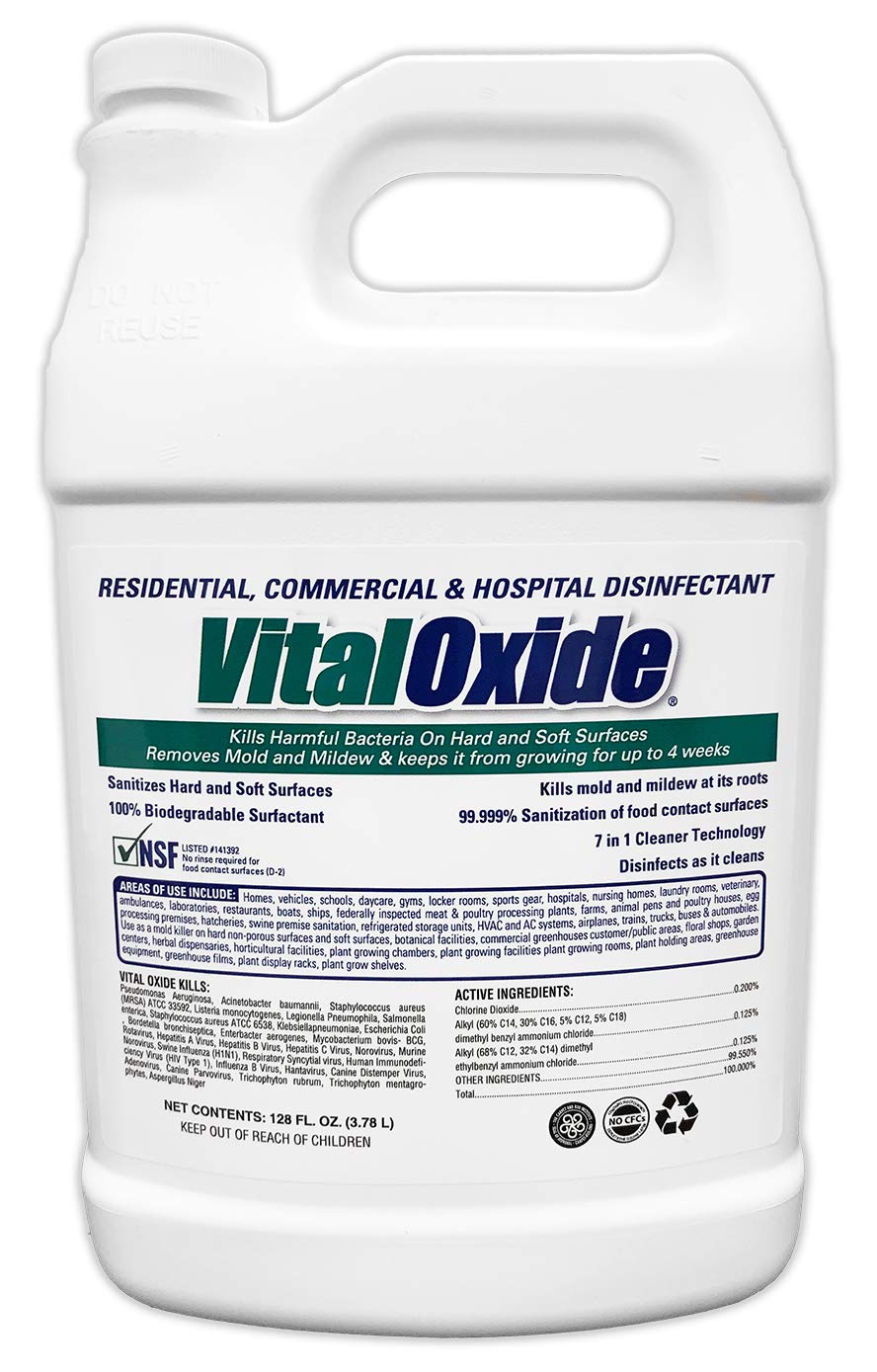 Vital Oxide gallon front label showing product and usage benefits