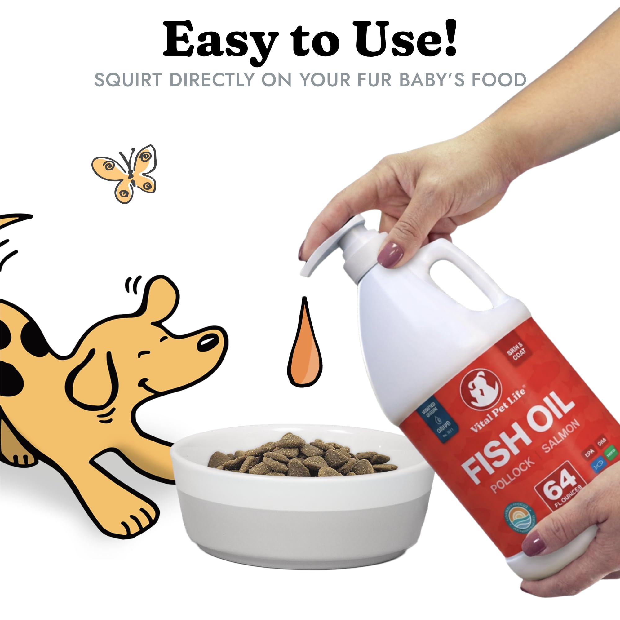 Vital Pet Life oil close-up texture highlighting purity and smooth pourability benefit