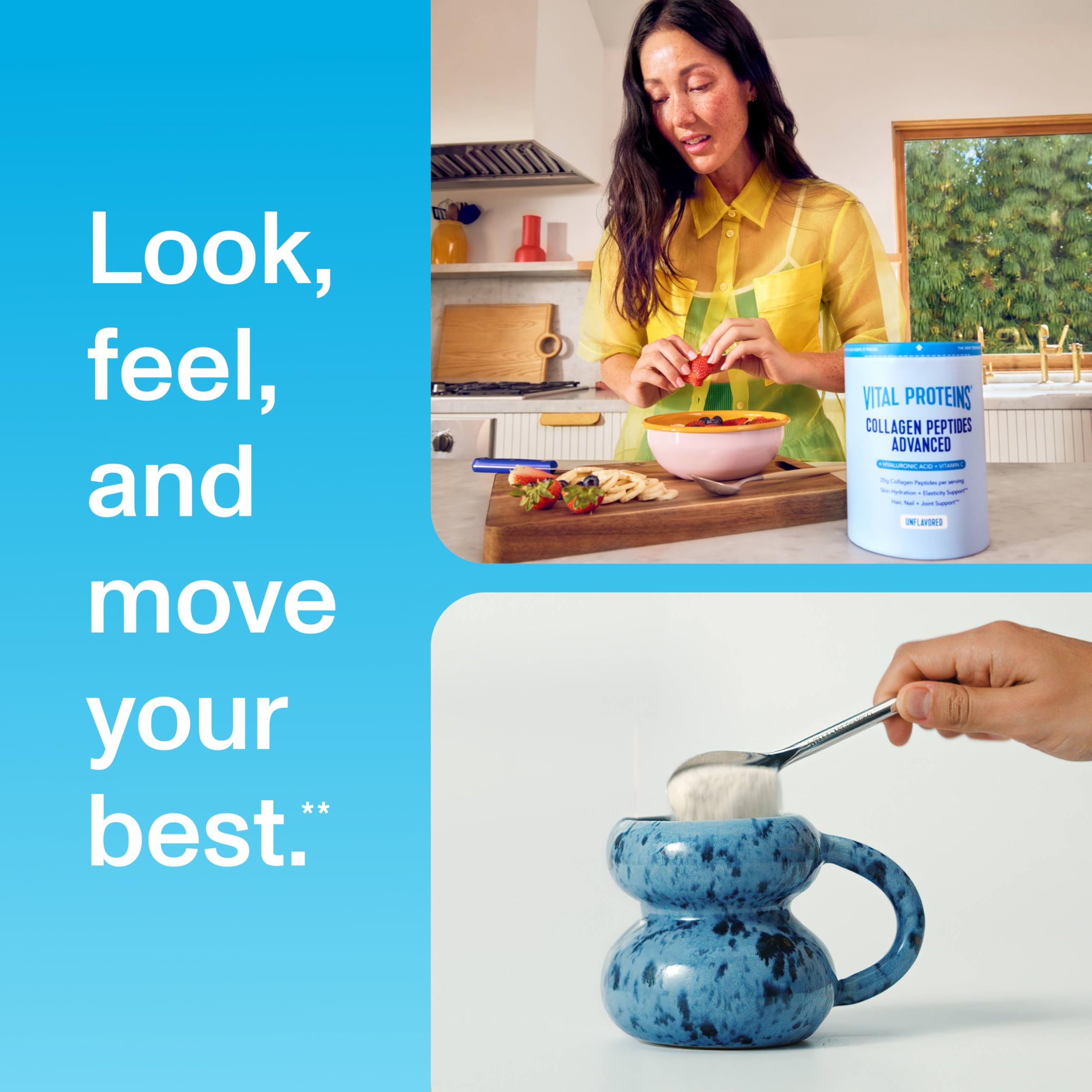 Vital Proteins tub on kitchen counter invoking daily routine convenience benefit