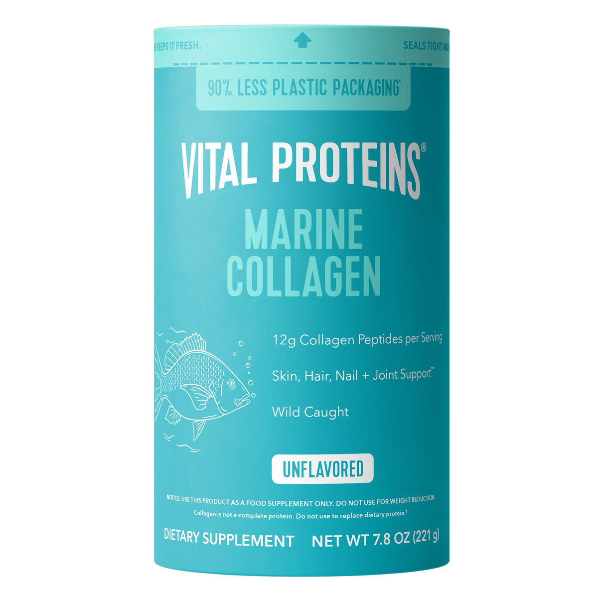 Vital Proteins front packaging showing 7.8oz tub and brand for shelf-ready visual