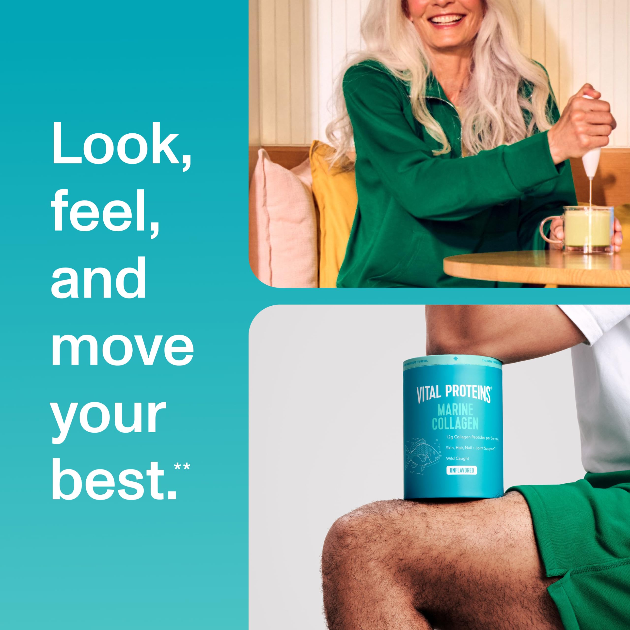 Vital Proteins tub on kitchen counter in lifestyle scene suggesting daily routine use