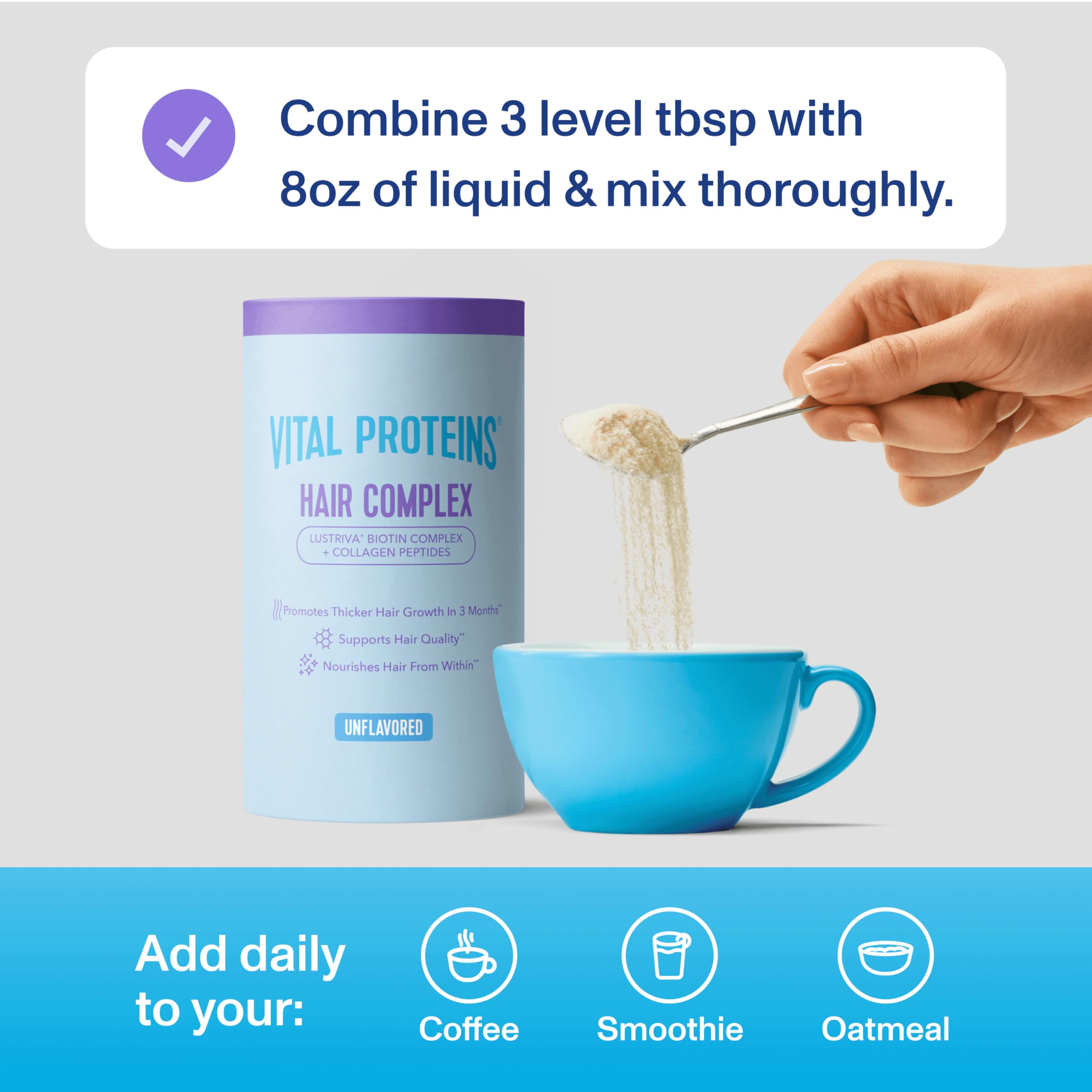 Vital Proteins powder dissolving in coffee for neutral taste and protein boost