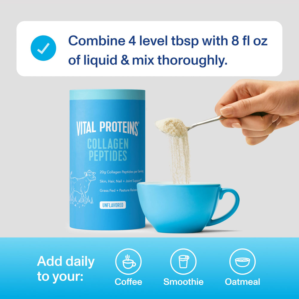 Vital Proteins scoop with powder, convenient measured servings
