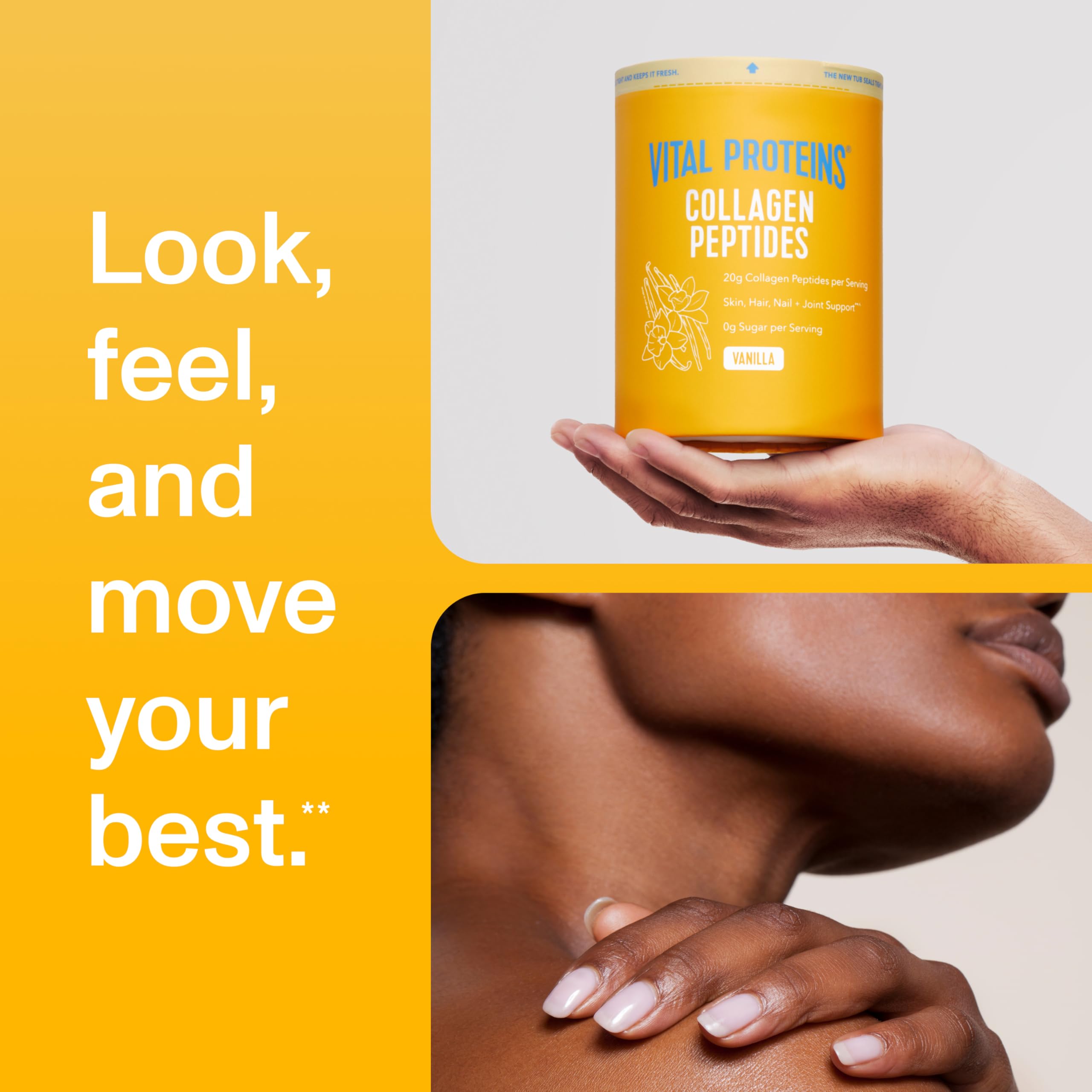 kitchen countertop scene with Vital Proteins vanilla collagen used in daily routine
