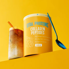 close-up of vanilla collagen powder texture from Vital Proteins for easy mixing