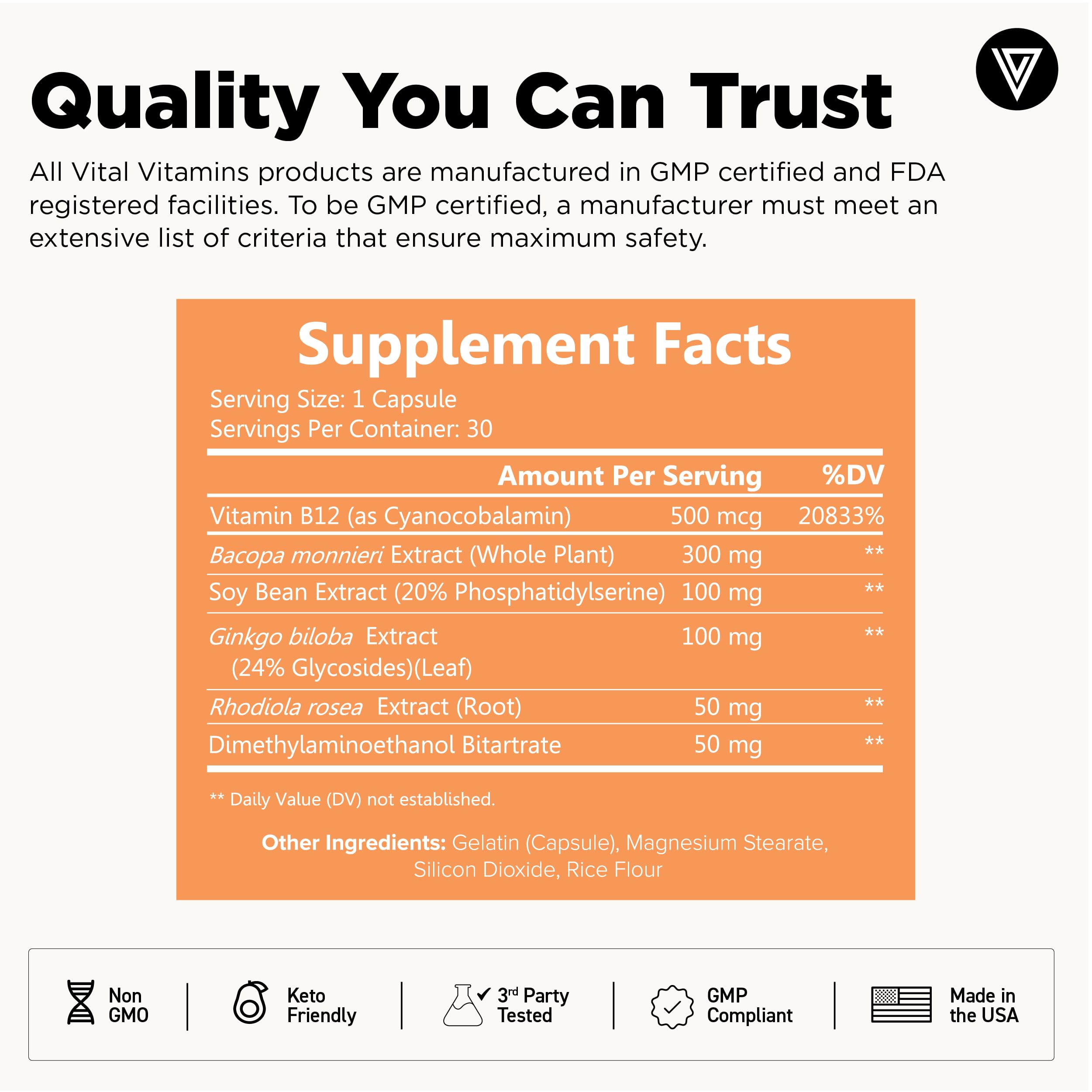 Vital Vitamins Rhodiola root detail indicating adaptogen support
