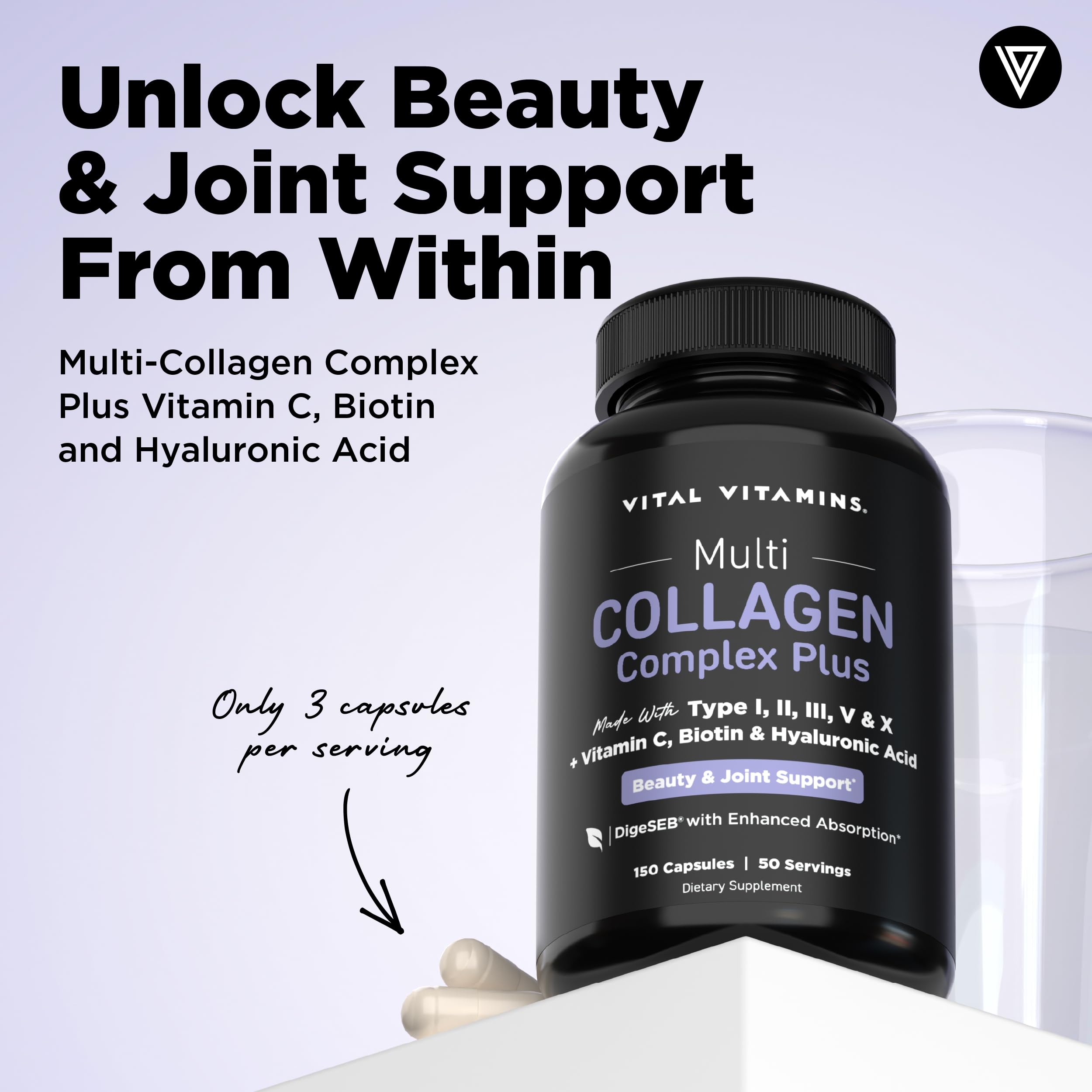 Vital Vitamins open bottle with capsules spilling out, highlighting easy daily use
