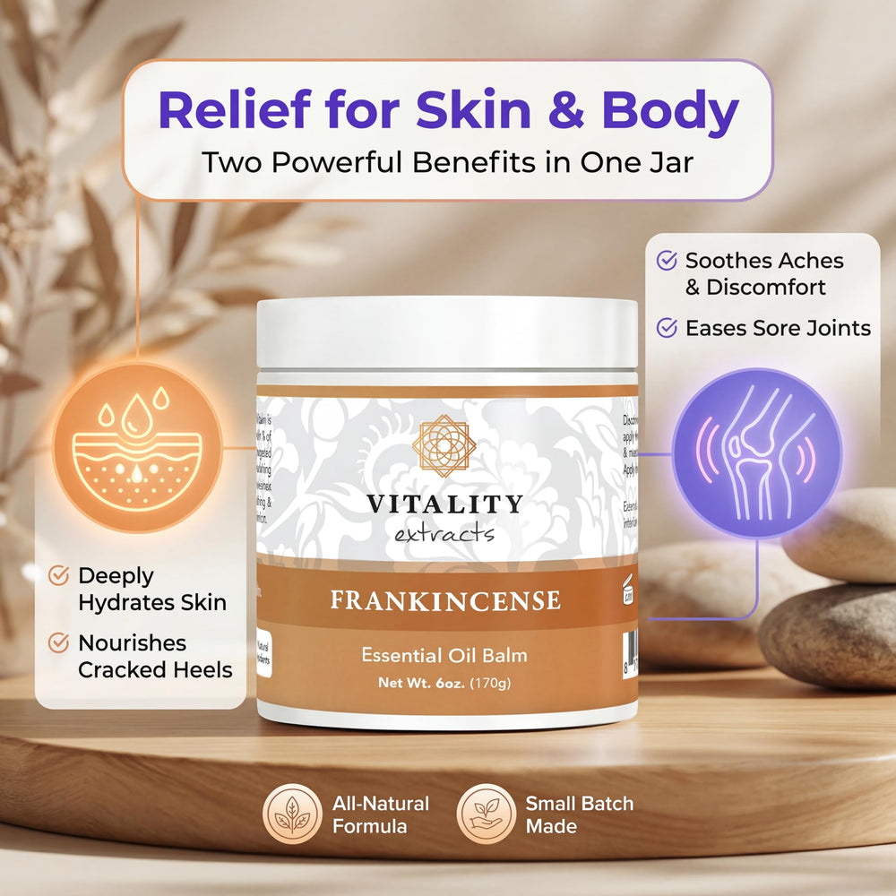 Vitality frankincense balm beeswax blocks beside jar highlighting protective barrier