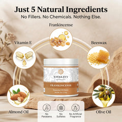 Vitality frankincense balm open jar thick texture demonstrating rich moisturizing