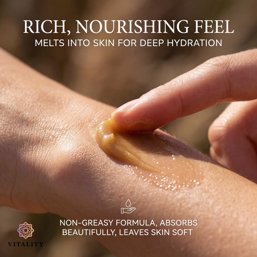 Vitality balm used on lips and cuticles showing targeted hydration benefits