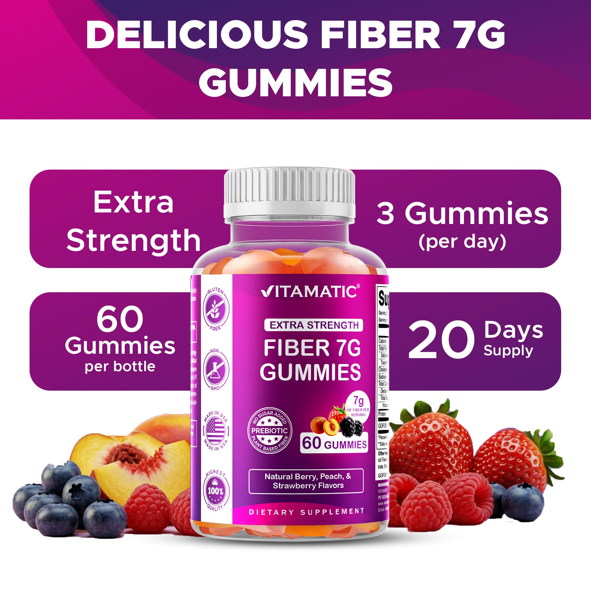 Vitamatic gummies arranged on a spoon showing convenient single-serve benefit
