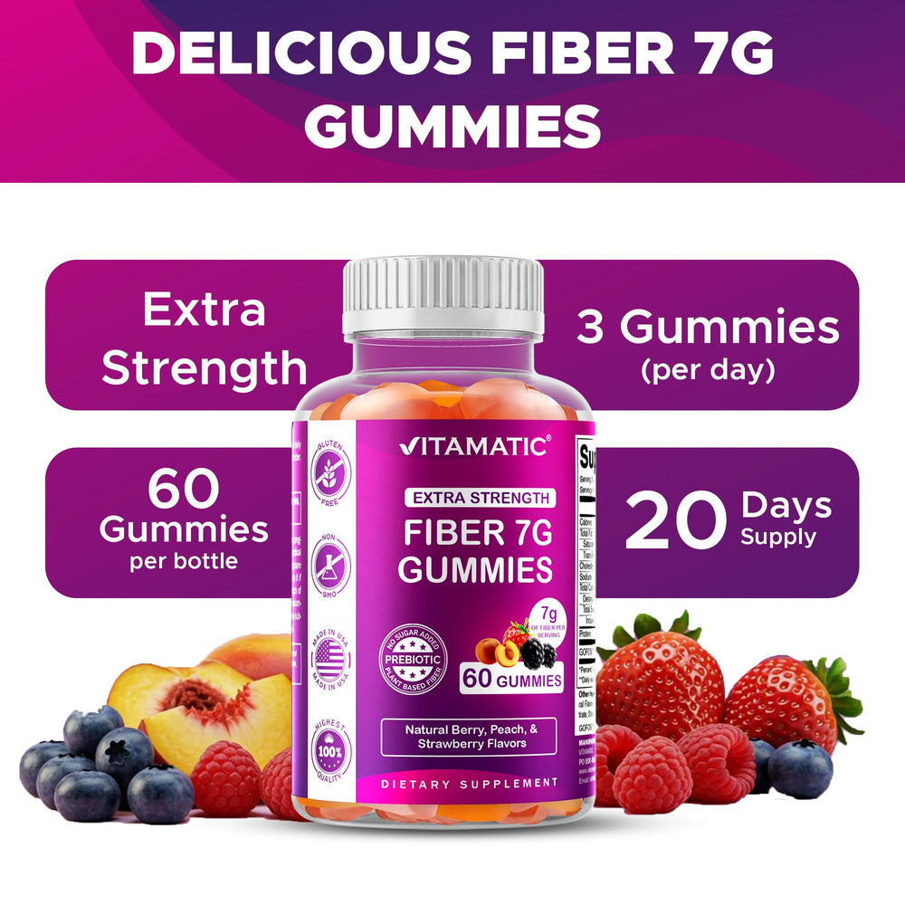 Vitamatic gummies arranged on a spoon showing convenient single-serve benefit