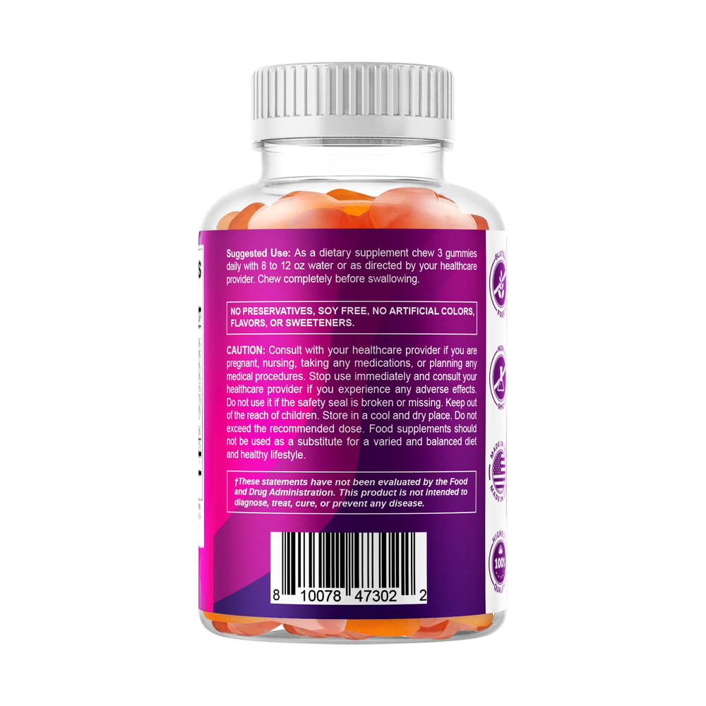 Vitamatic assorted gummies highlighting berry peach strawberry flavor variety benefit