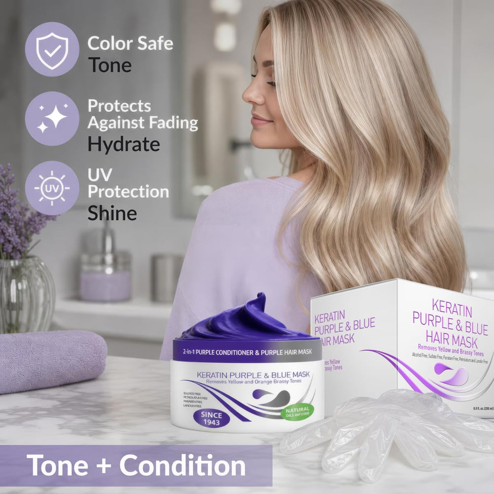 VITAMINS hair cosmetics close-up texture of blue-purple cream showing rich conditioner benefits