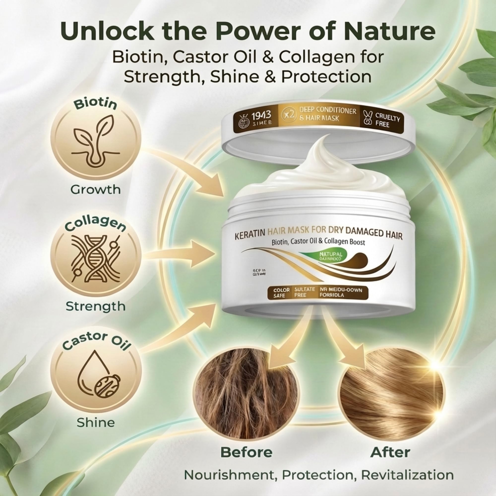 VITAMINS applying mask to hands illustrating smooth spreadability and detangling benefit
