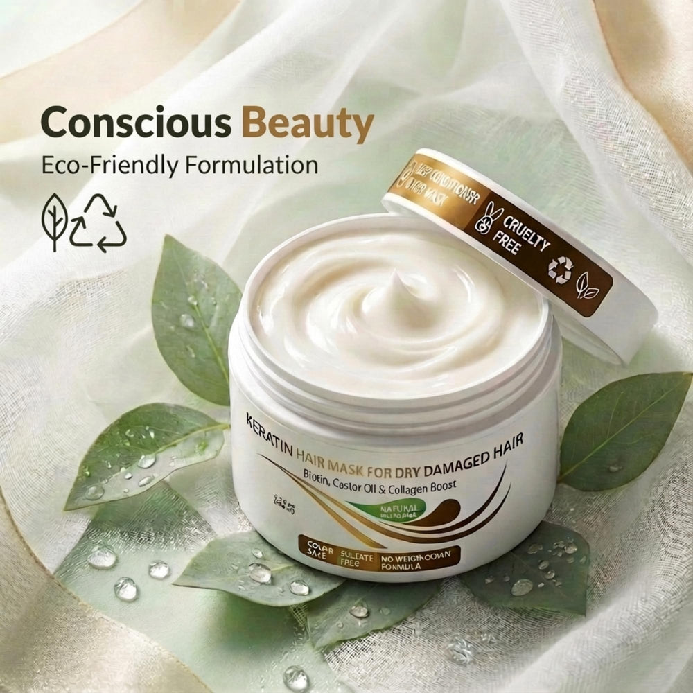 VITAMINS collage of key ingredients biotin collagen and castor oil highlighting nourishing benefit