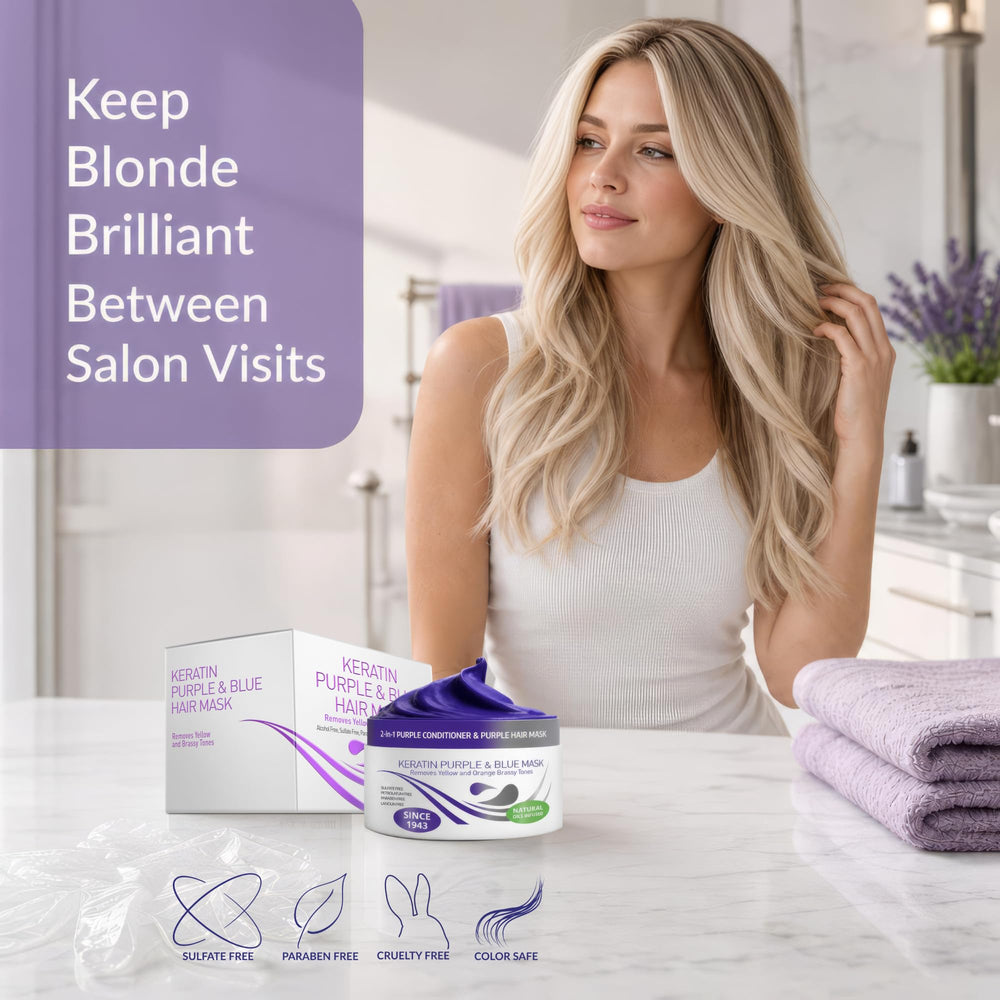 VITAMINS hair cosmetics styled on bathroom shelf suggesting at-home salon-quality routine