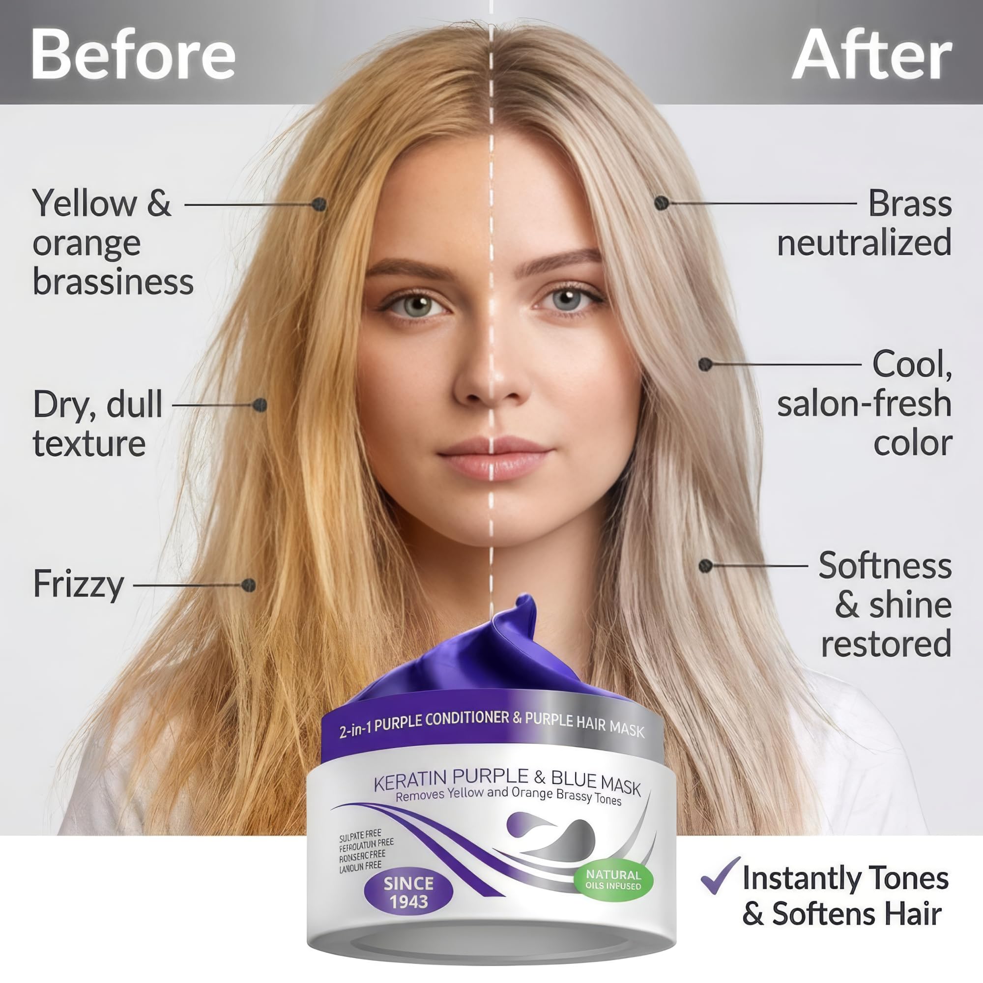 VITAMINS hair cosmetics applying mask to blonde ends to neutralize brassiness and hydrate