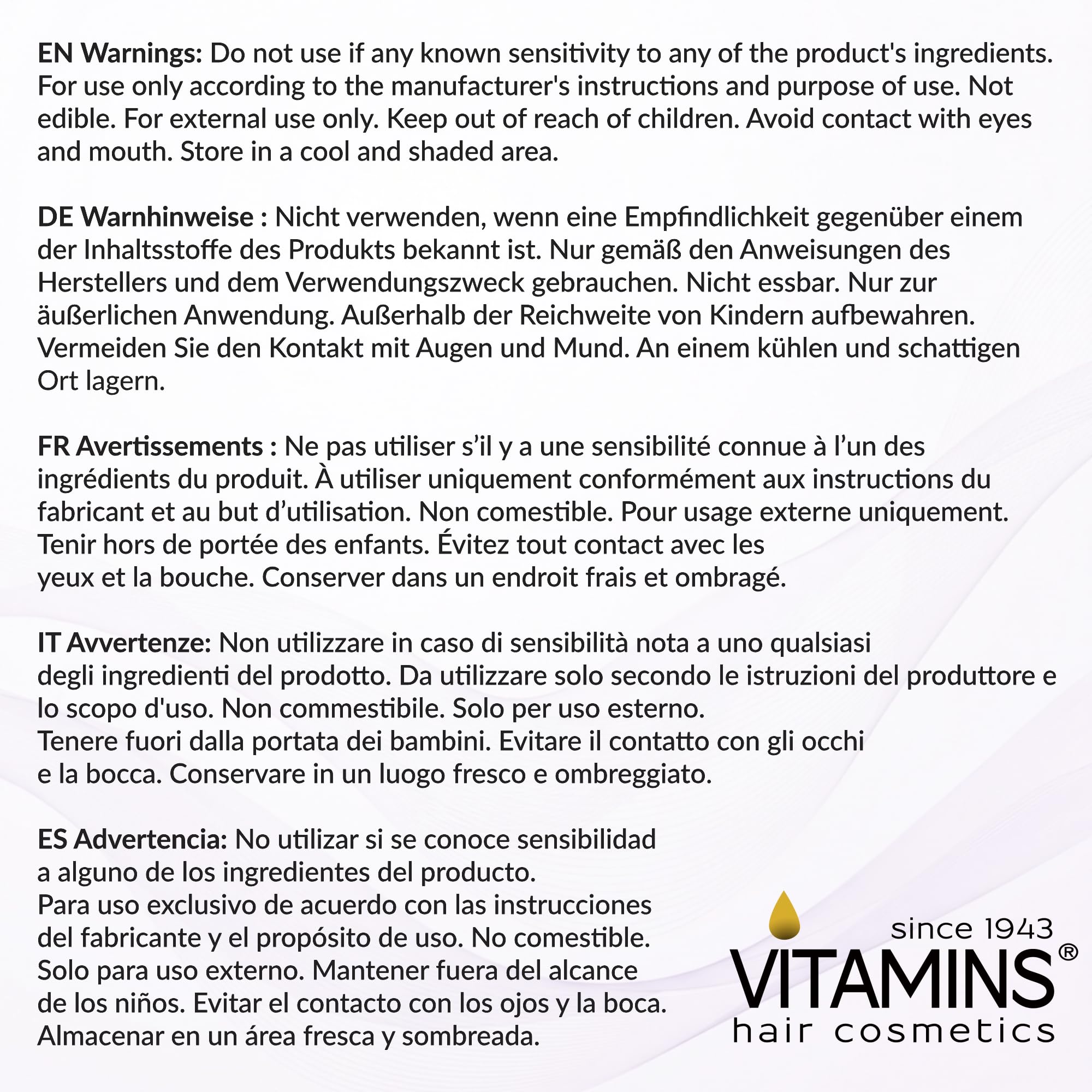 VITAMINS hair cosmetics icy blonde result showing smooth, shiny toned hair finish