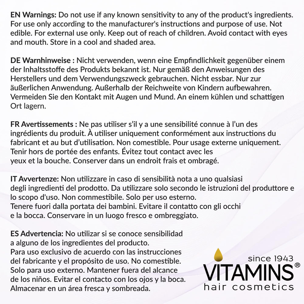 VITAMINS hair cosmetics icy blonde result showing smooth, shiny toned hair finish
