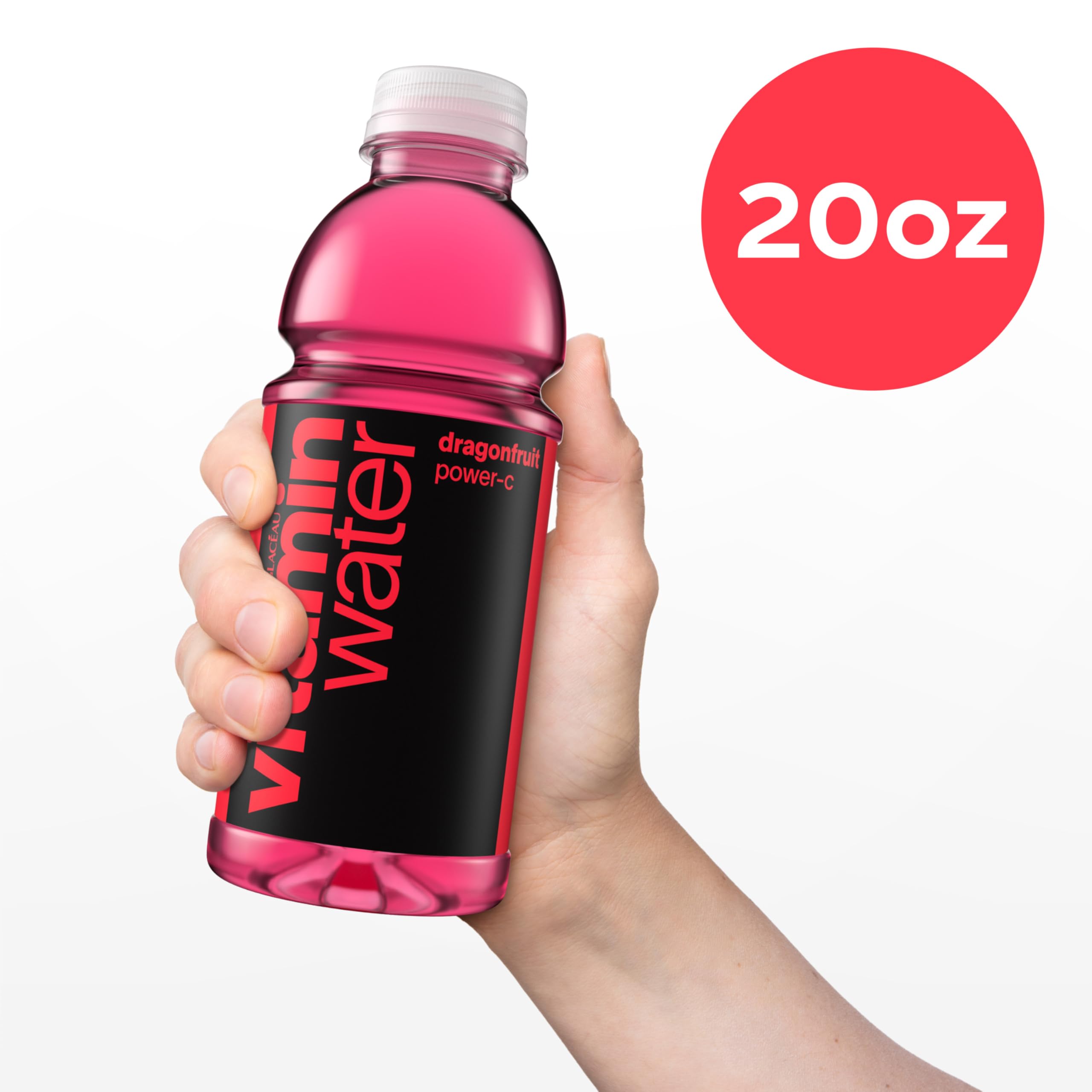 vitaminwater Power-C dragonfruit bottles in fridge conveying ready-to-drink convenience