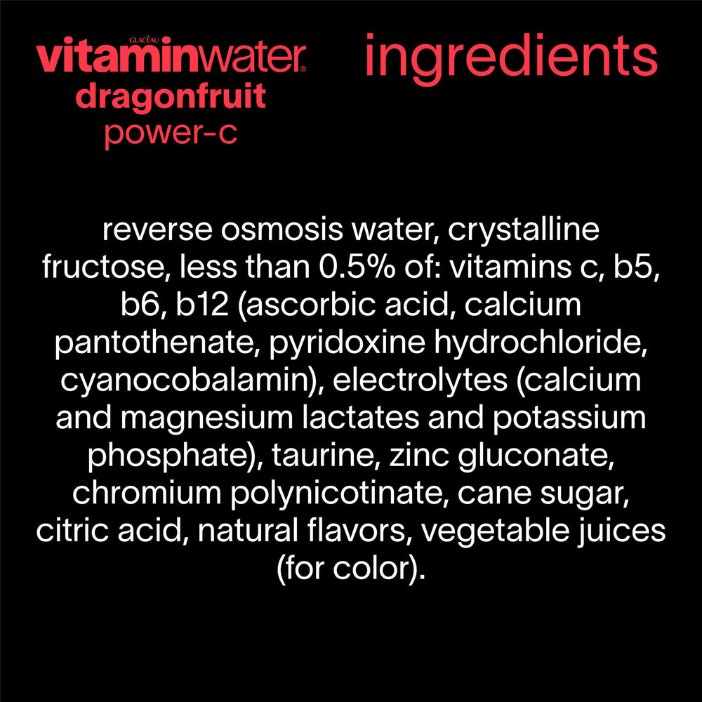 vitaminwater Power-C dragonfruit nutrition panel photo showing vitamin and calorie details