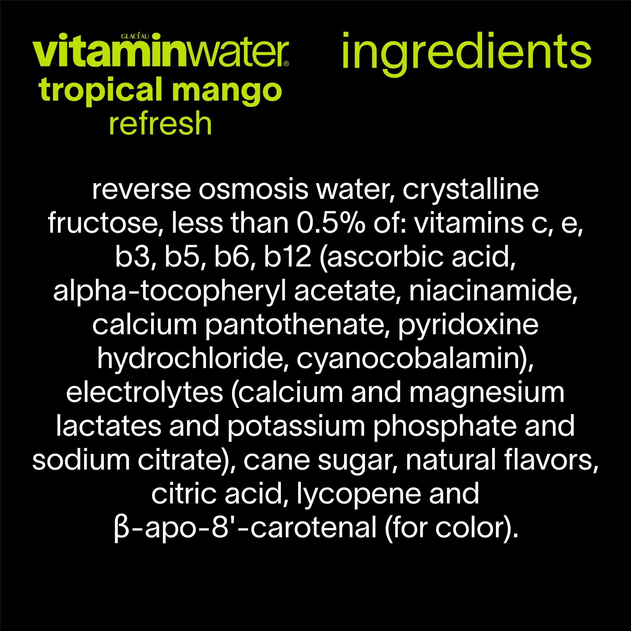 vitaminwater nutrition label detail showing calorie and vitamin breakdown
