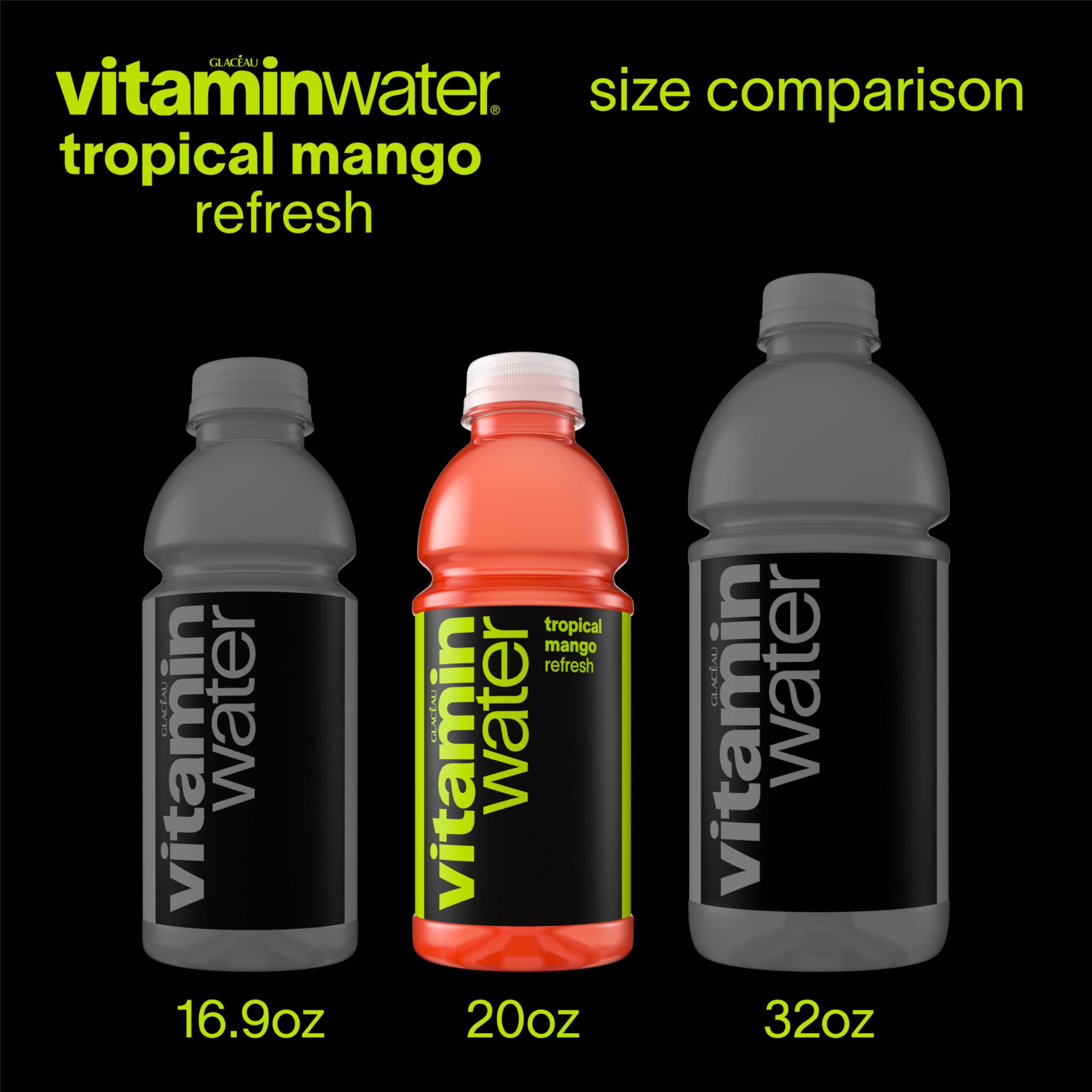vitaminwater pour showing tropical mango color and refreshing appeal