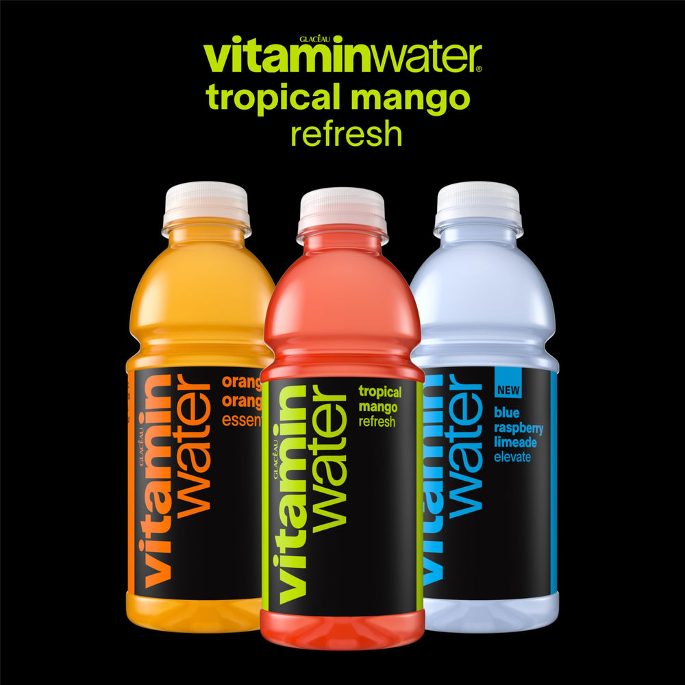 vitaminwater poured over ice illustrating chilled tropical mango enjoyment