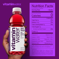 vitaminwater bottle close-up label highlighting vitamins and antioxidant benefits