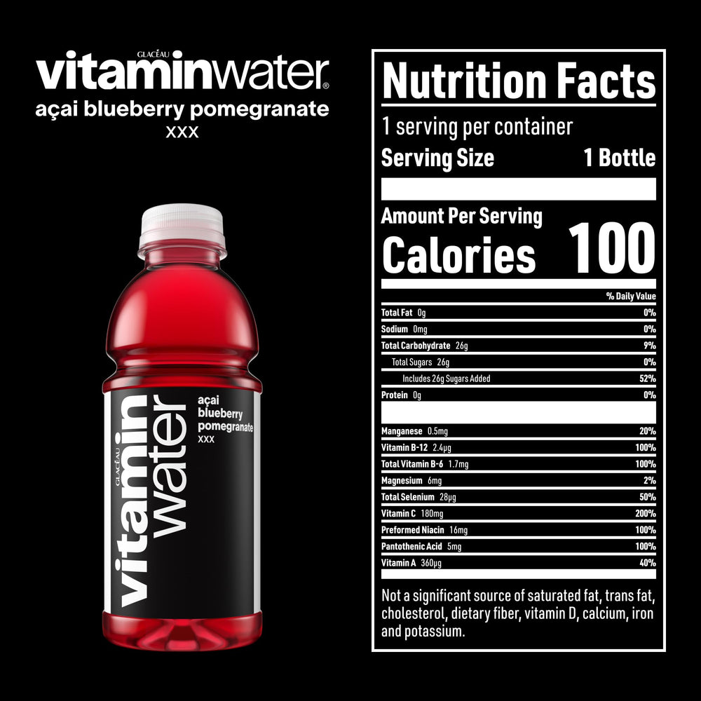 vitaminwater close-up label highlighting nutrient information and clarity