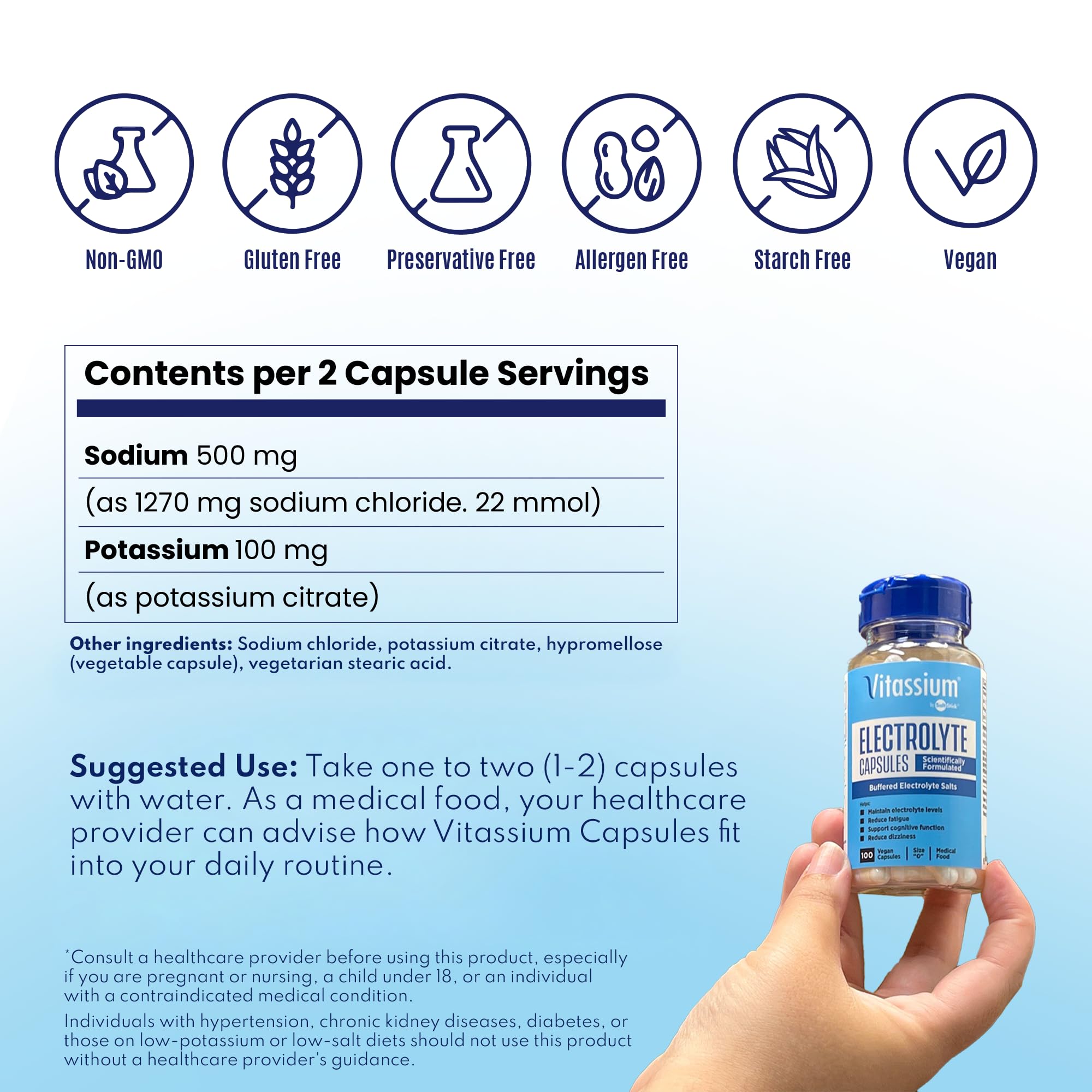 Vitassium bottle in a bag illustrating travel-friendly, no-mix electrolyte solution