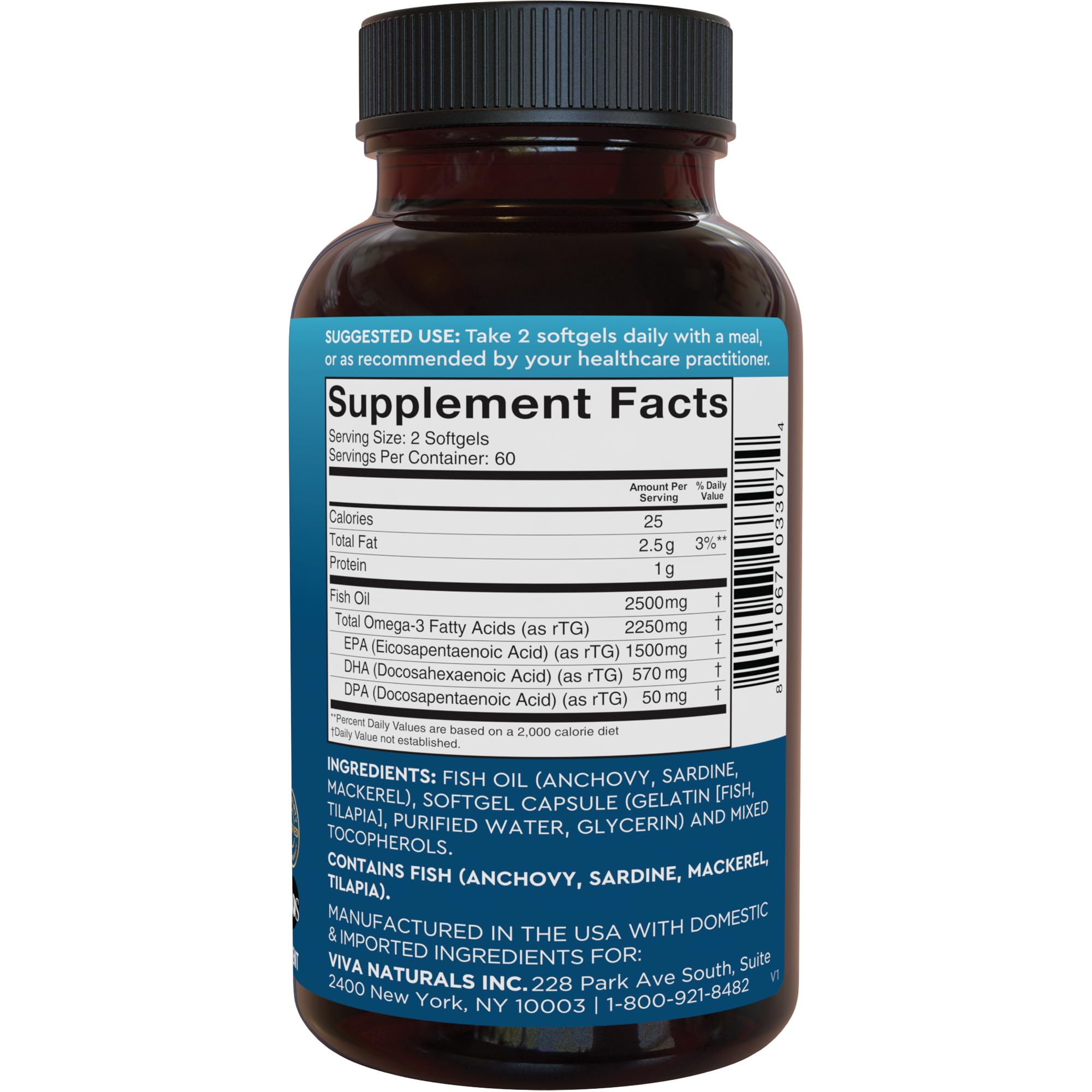 Viva Naturals bottle size comparison next to ruler showing scale and 120-count capacity