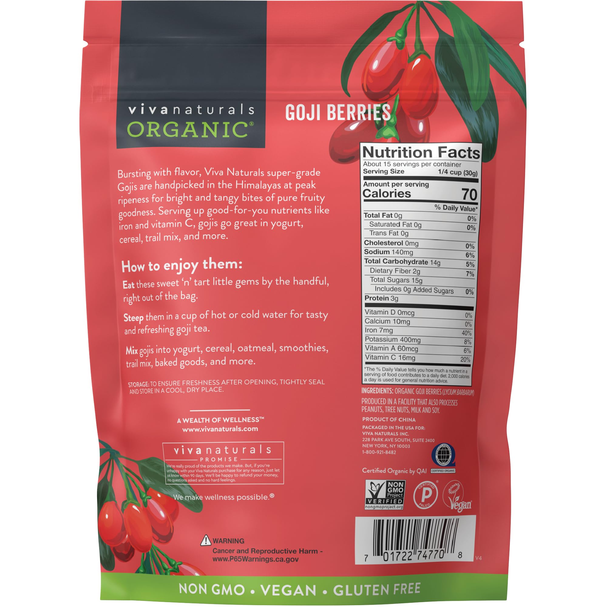 Viva Naturals close-up of dried goji berry texture showing chewy appeal