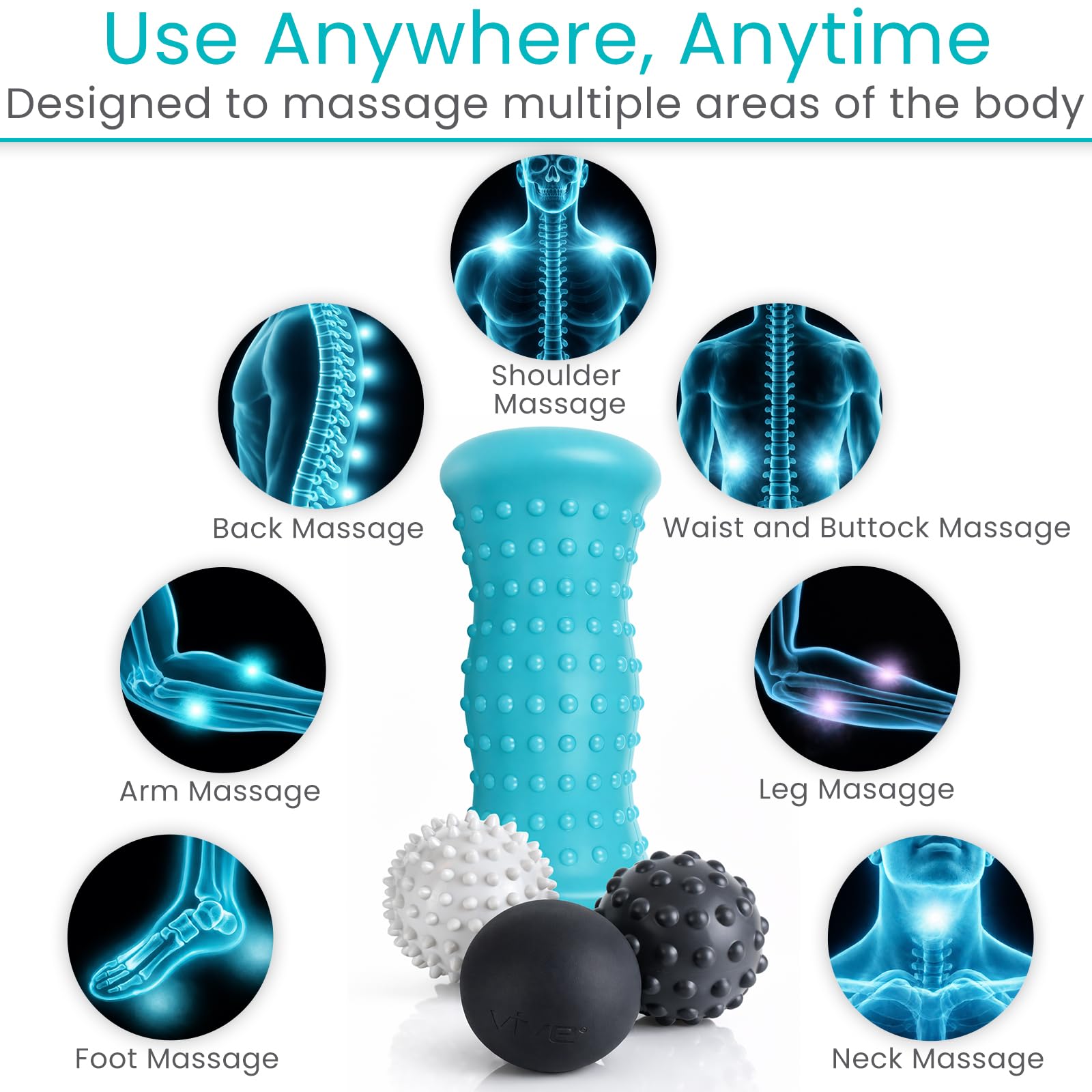 Vive massage balls laying in freezer, chilled for cold therapy to reduce temporary inflammation