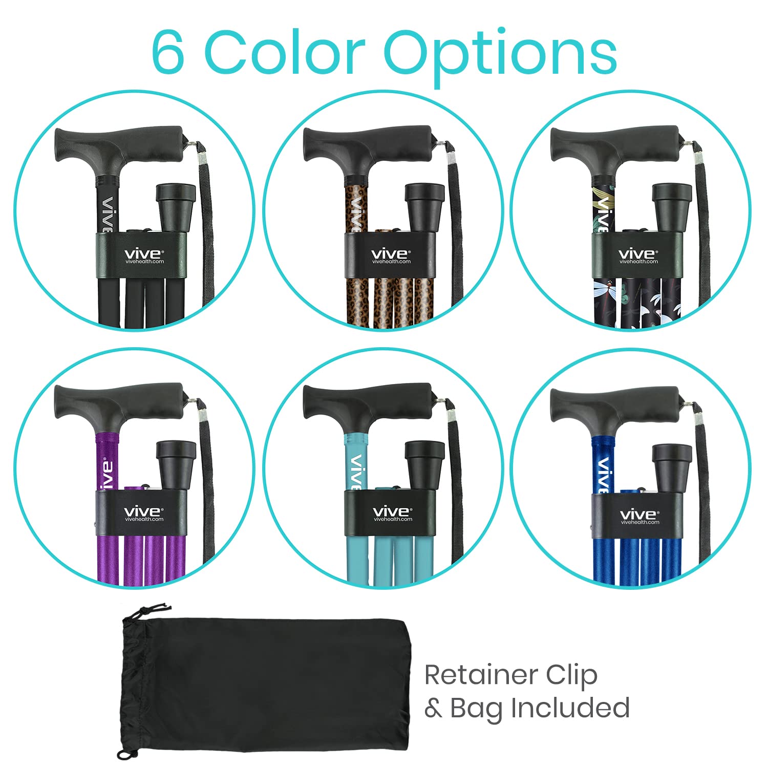 Vive folding cane packed inside a travel bag highlighting portability for trips and errands