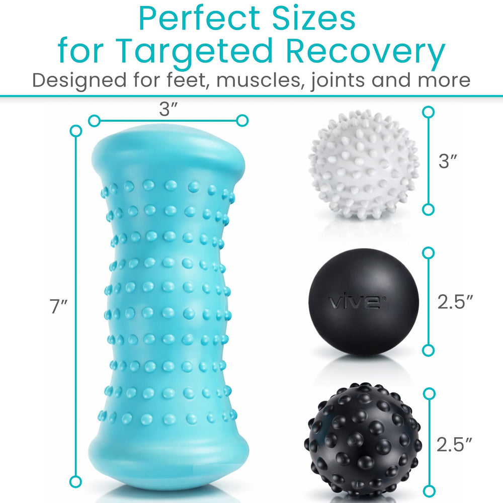 Vive smooth lacrosse-style massage ball beside a ruler for scale, demonstrates precise point pressure