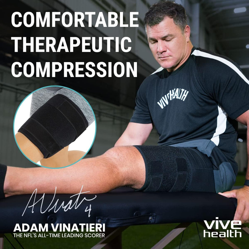 Vive thigh brace strap detail with velcro for customizable secure fit