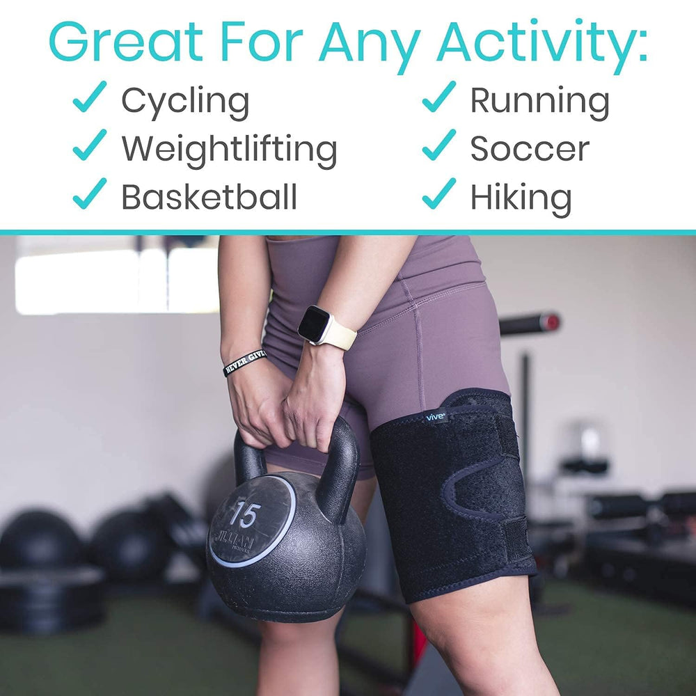 Vive thigh brace worn under clothing for discreet everyday wear benefit