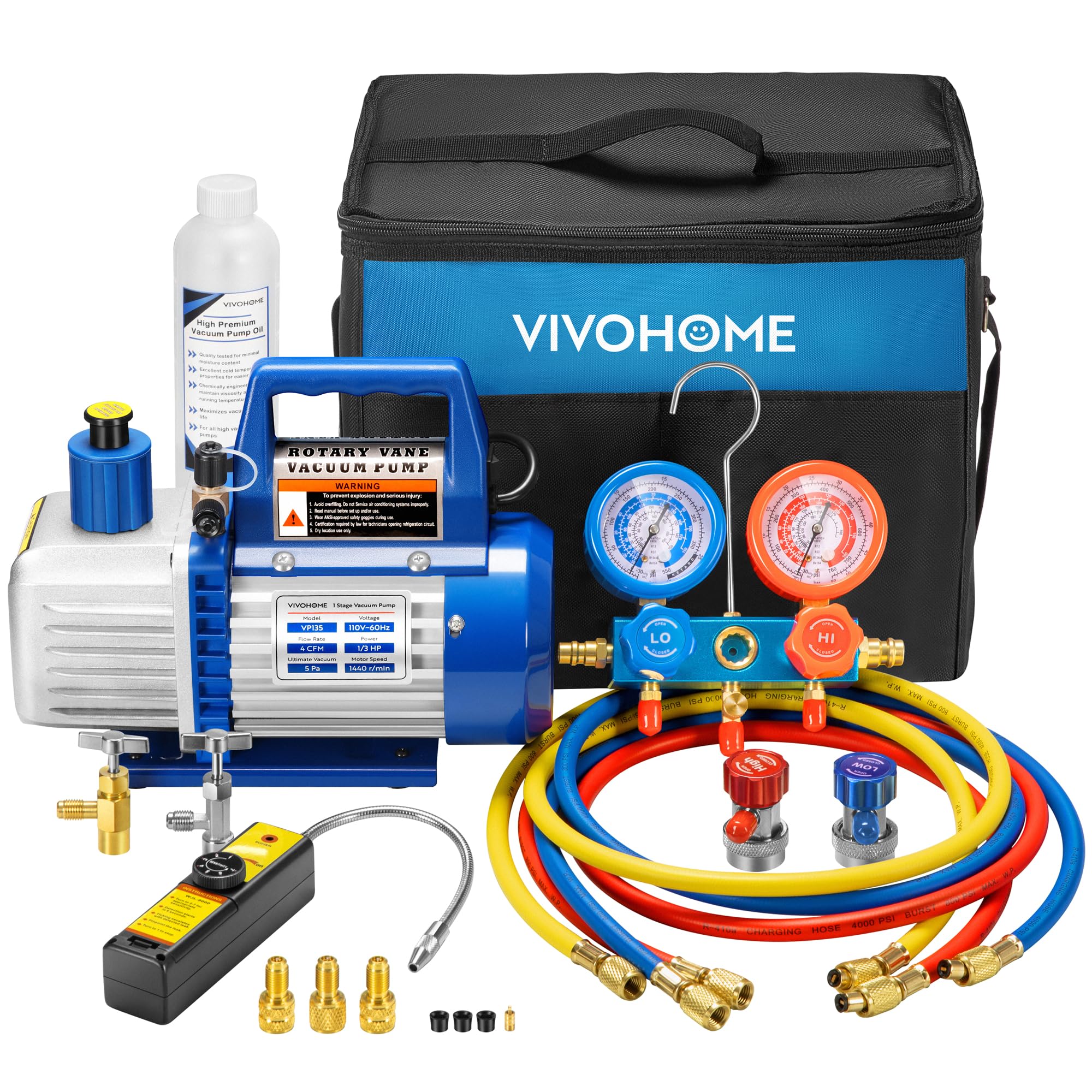 VIVOHOME front view of pump and gauges showing complete kit benefit