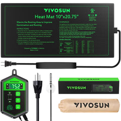VIVOSUN front view of heat mat and thermostat showing compact setup and reliable warming
