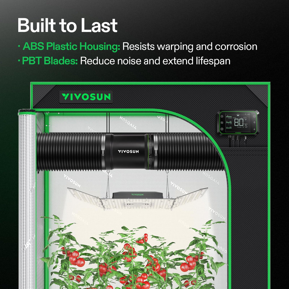 VIVOSUN P4 mounted in a grow tent illustrating quiet ventilation benefit